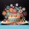 Birthday greeting card, cake, fireworks, paper cut, colorful, Generative AI