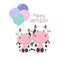 Birthday Greeting card Cute Cows with balloons