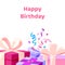 Birthday greeting card gift box confetti flat