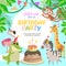 Birthday greeting invitation card template. Cute african animals and cake. Funny Jungle party.