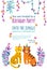 Birthday invitation card with leopard and tiger. Ready-made invitation design for birthday parties. Colorful falt vector