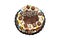 Birthday layer cake decorated with chocolate pieces with happy birthday text