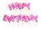 Birthday lettering balloons with confetti on the background. Title Happy Birthday. Hand drawn cartoon watercolor sketch