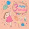 Birthday of the little girl 3 years. Greeting card
