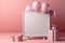 Birthday mockup with pink color balloons and gifts