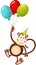 Birthday monkey flying with balloons