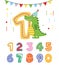 Birthday numbers and animals cartoon. vector