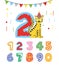 Birthday numbers and animals cartoon. vector