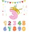 Birthday numbers and animals cartoon. vector