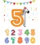 Birthday numbers and animals cartoon. vector