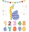 Birthday numbers and animals cartoon. vector