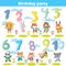 Birthday numbers with funny animals for invitation card