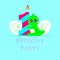 Birthday party for 1 year baby. Adorable bright invitation, cute dragon baby hugs a figure next to an egg.