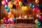 Birthday Party banner background with cakes - AI Generated