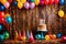 Birthday Party banner background with cakes - AI Generated