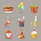 Birthday Party Celebrate Icons and Symbols Set 3d Realistic Cartoon Design Vector Illustration