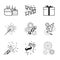 Birthday party celebration fireworks icons set