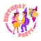 Birthday party. Emblem for children parties, parties, concerts, dance groups