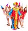 Birthday party group of teen with clown.