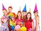 Birthday party group of teen with clown.