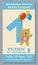 Birthday party invitation card with cute bear vector template 1 year old