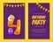 Birthday Party Invitation Card Template, Banner, Poster with Cute Funny Jelly Monsters Vector illustration