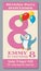 Birthday party invitation pass vector ticket with funny penguin for kids 8 years old