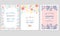 Birthday Party Invitation Vertical Card with Floral Elements Vector Set