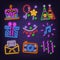 Birthday party neon signboard icons