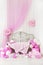Birthday party room background with gift boxes. Kids celebration