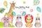 Birthday party Safari animals clipart. Banner baby animals african friends