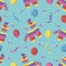 Birthday party seamless pattern with colorful pinata, balloons aÑ‚Ð² confetti