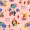 birthday seamless pattern with cute dogs and gifts