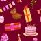 birthday seamless pattern. Kids' party cream cake