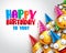 Birthday smileys vector background design with yellow funny and happy emoticons