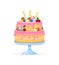 Birthday square cake with candle cartoon vector illustration