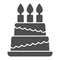 Birthday storey cake solid icon, Birthday cupcake concept, Two tiered cake sign on white background, dessert with