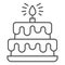 Birthday storey cake thin line icon, Birthday cupcake concept, Two tiered cake sign on white background, dessert with