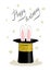 Birthday surprise greeting card - Flat isolated wizard black cylinder hat with the bunny rabbit ears
