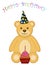 Birthday Teddy Bear with Party Hat and Cupcake