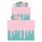 Birthday, valentine`s day, wedding, engagement. Sweet turquoise sky blue cake, strawberry pink cream chocolate icing sprinkles, c