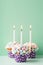 Birthday vanilla cupcake with colorful marshmallows