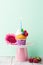 Birthday vanilla cupcakes with fresh raspberries