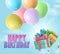 Birthday vector greeting design. Happy birthday text with floating balloons