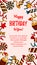 Birthday vertical greeting card. Poster with hand drawn elements. Celebration social media stories template. Vector illustration