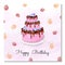 Birthday watercolor card. Postcard with a large fruity chocolate cake. Chocolate fondant cake. Homemade baking.