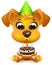 Birthday. Yellow dog holding cake