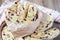 Biscotti with cranberry and pistachio in vine basket