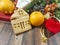 Biscuit branch of a Christmas tree, berry, tangerine wooden