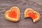 Biscuit cookie love concept. Relationship. Biscuit heart and bitten love biscuit